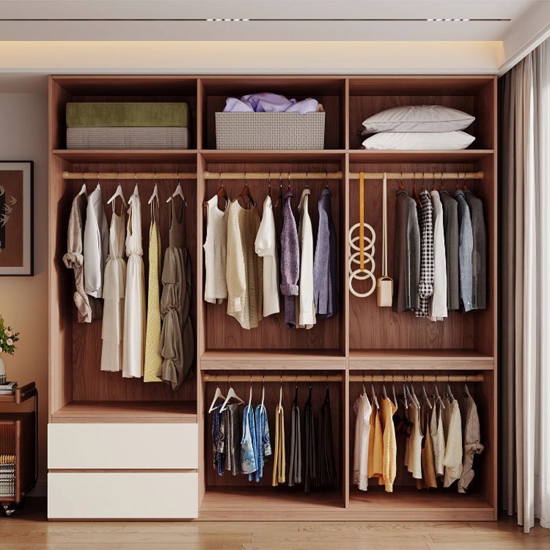 Wardrobe for Home Use with Simple Modern Flat Doors, 18mm Thick Solid European Pine Board Large Wardrobe