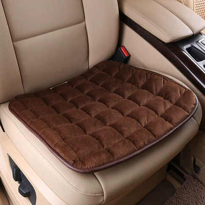Car Plush Cushion Winter Three-Piece Set, Tie-Free, Non-Slip, Single Sheet, Backless Winter Cushion, Universal Car Seat Cushion (Wool pad) - single-seat-without-pocket-brown