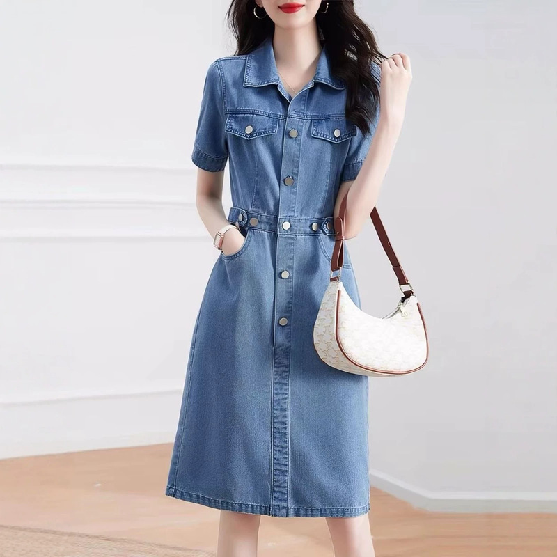 Korean Style Waist-Cinching Slim-Fit Blue Denim Dress for Women, 2026 New Summer Thin Korean Style High-Waisted Slimming Dress Korean Style Waist-Cinching Slim-Fit Blue Denim Dress for Women, 2026 New Summer Thin Korean Style High-Waisted Slimming Dress