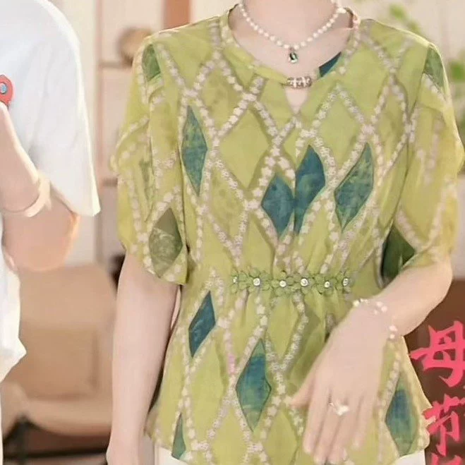 Летняя футболка с принтом ко Дню матери, модная блузка 2025 года для женщин среднего и пожилого возраста.