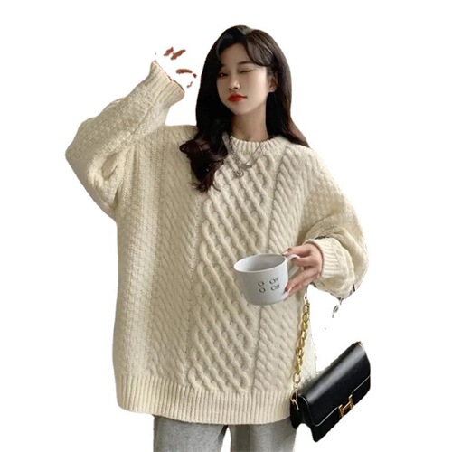 Women's Cozy Knit Sweater, Casual Streetwear High-End Round Neck Woolen Cardigan, Autumn/Winter Trendy Fashion Outerwear