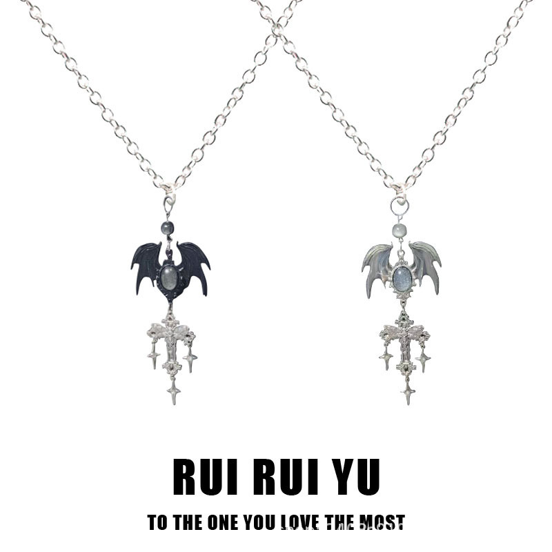 Gothic Devil Style Hot Alloy Cross Chain Necklace Cross Wings Japanese and Korean Style Universal 51-80cm Gothic Devil Style Hot Alloy Cross Chain Necklace Cross Wings Japanese and Korean Style Universal 51-80cm