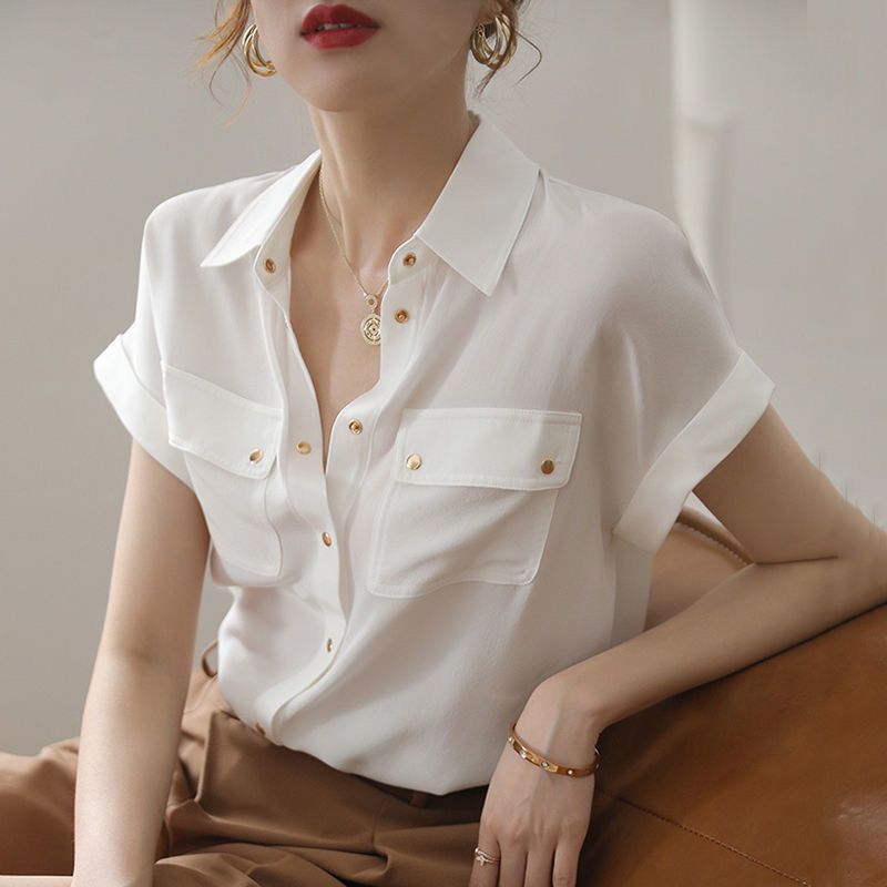 2024 new niche chiffon white shirt casual versatile women's summer thin design elegant western style top 2024 new niche chiffon white shirt casual versatile women's summer thin design elegant western style top