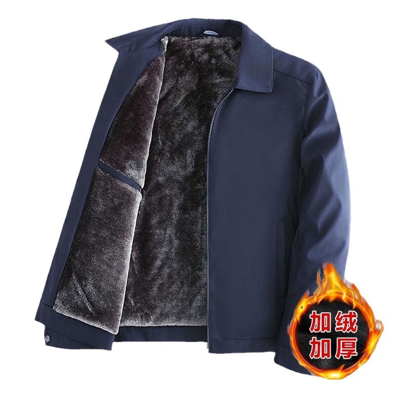 Abuelo popular de mediana edad y hombres de edad avanzada engrosada con forro polar abrigo de cuello alto otoño e invierno solapa de papá chaqueta a prueba de frío