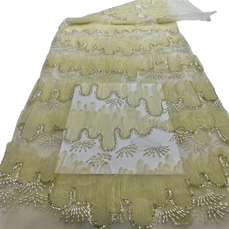 Paisaje tridimensional bordado tela de malla estilo nacional pequeño vestido fresco y hermoso cheongsam vestido de cena tela