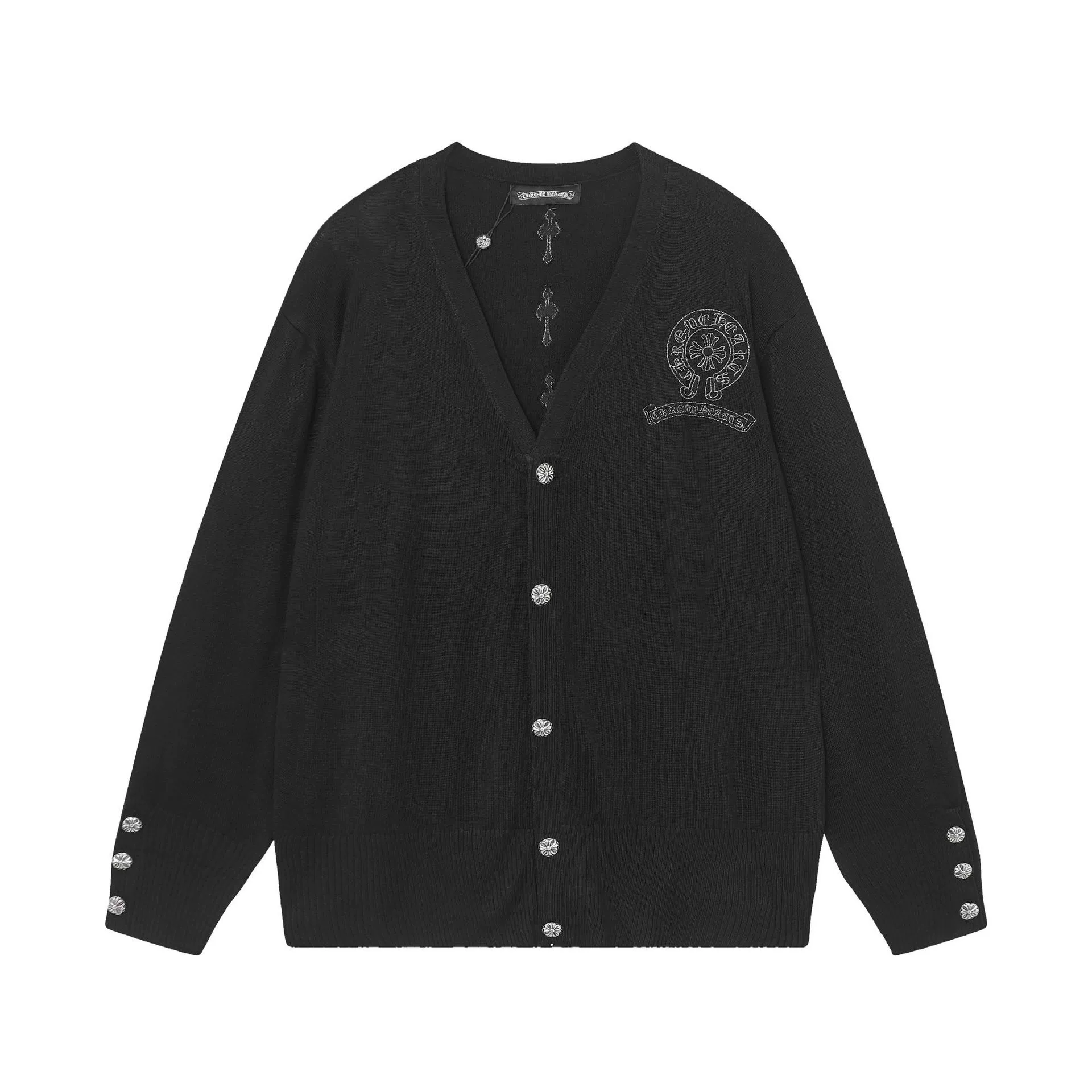 Новая корректная версия свитера-кардигана Chrome Hearts Crow с вышивкой санскрита, вязаный пара