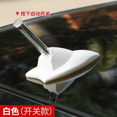 Factory Direct shark fin antenna flash light solar car decorative fish fin light universal roof anti-collision taillight (vehicle antenna) - white-switch-type