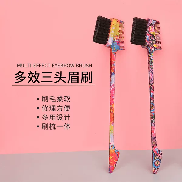 Foreign trade pattern eyebrow brush three-in-one eyebrow brush eyelash makeup brush broken hair brush hairline comb brush decoration small comb