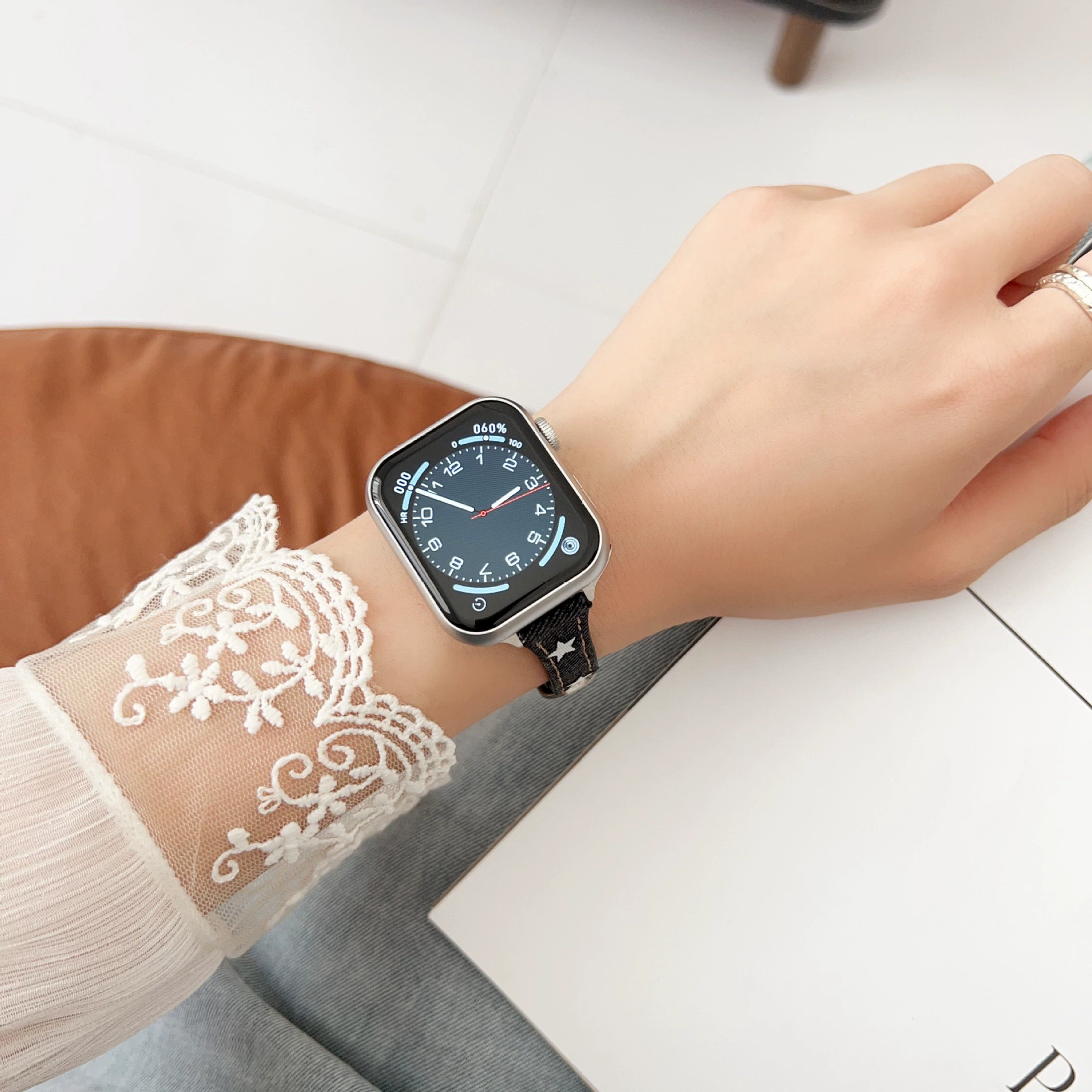 Ретро джинсовый ремешок со звездой, тонкая модель, подходит для iWatch 9, ремешок S8, Apple Watch applewatch765432se