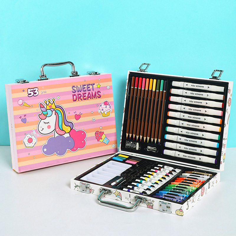 53 pinceles fábrica de pintura al por mayor estudiantes acuarela marcador de plomo de color caja de regalo portátil para niños graffiti