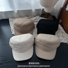 2026春夏季薄款百搭休闲平顶鸭舌帽男女纯色遮阳报童帽马术帽子