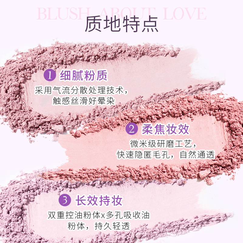 ROZO lindo y divertido maullido plato de rubor degradado de dos colores branquias moradas color hinchado branquias azules colorete iluminador natural y acabado mate