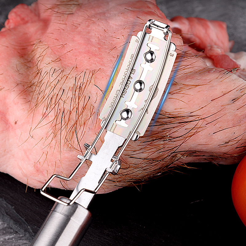 Stainless steel hair removal tool for pigs, sheep, and other animals, specifically designed for trimming pork.