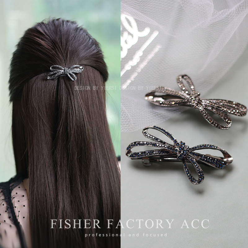 New Rhinestone Dark Blue Hair Clip European and American Retro Diamond-Studded Spring Clip Korean Bangs Clip Elegant Hair Accessory Headpiece Top Clip New Rhinestone Dark Blue Hair Clip European and American Retro Diamond-Studded Spring Clip Korean Bangs Clip Elegant Hair Accessory Headpiece Top Clip