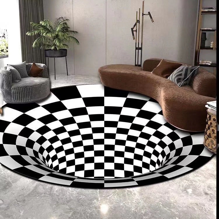 Cross-border black and white trap visual bedspread living room coffee table mat bar KTV living room 3D geometric abstract rug
