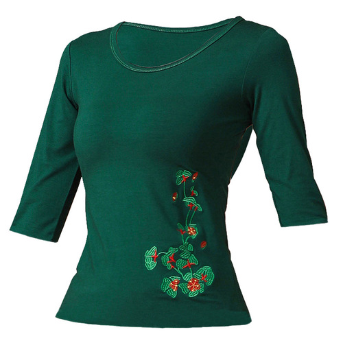 Square Dance Top Women's Short Sleeve Dance Clothes Modal Clothes Embroidered Crew Neck T-Shirt