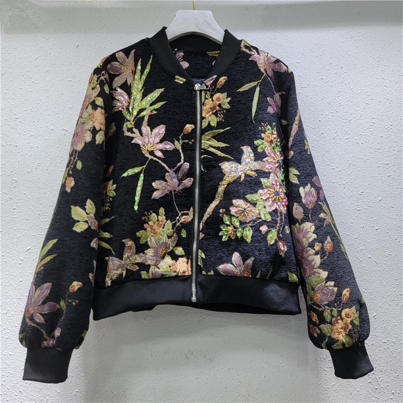 2025 primavera nuevo estilo flocado de alta gama industria pesada bordado con cuentas chaqueta corta ropa de béisbol casual de lujo ligero mujeres