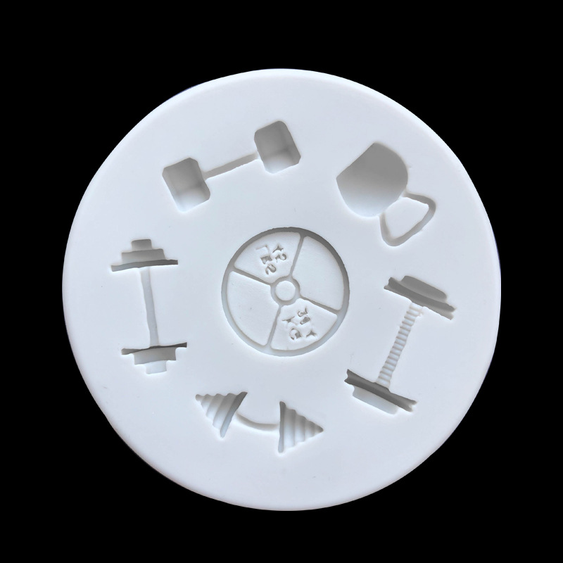 DIY equipo de fitness Barbell hierro pastel tiro poner forma fondant silicona molde chocolate pastel decoración hornear