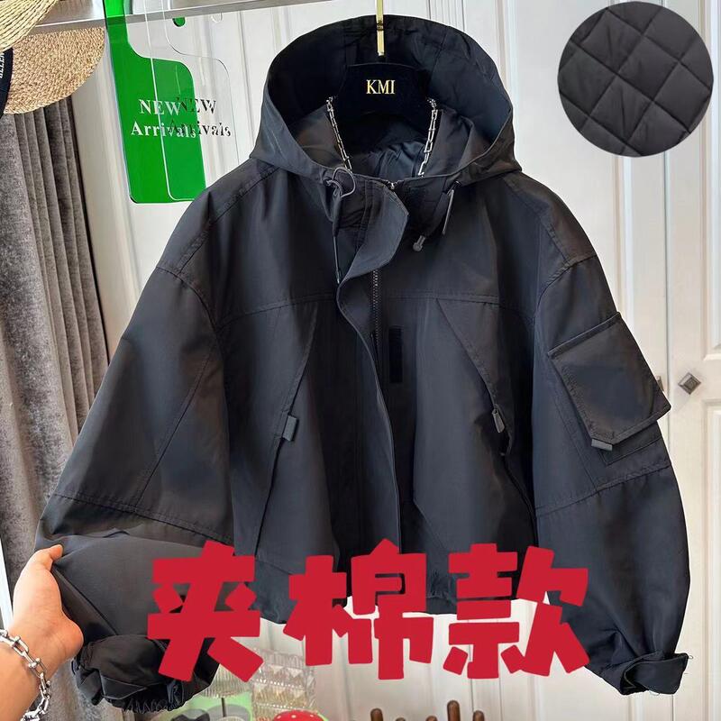 超好看工装风短款冲锋衣连帽风衣外套女小个子宽松休闲夹克春秋款|undefined