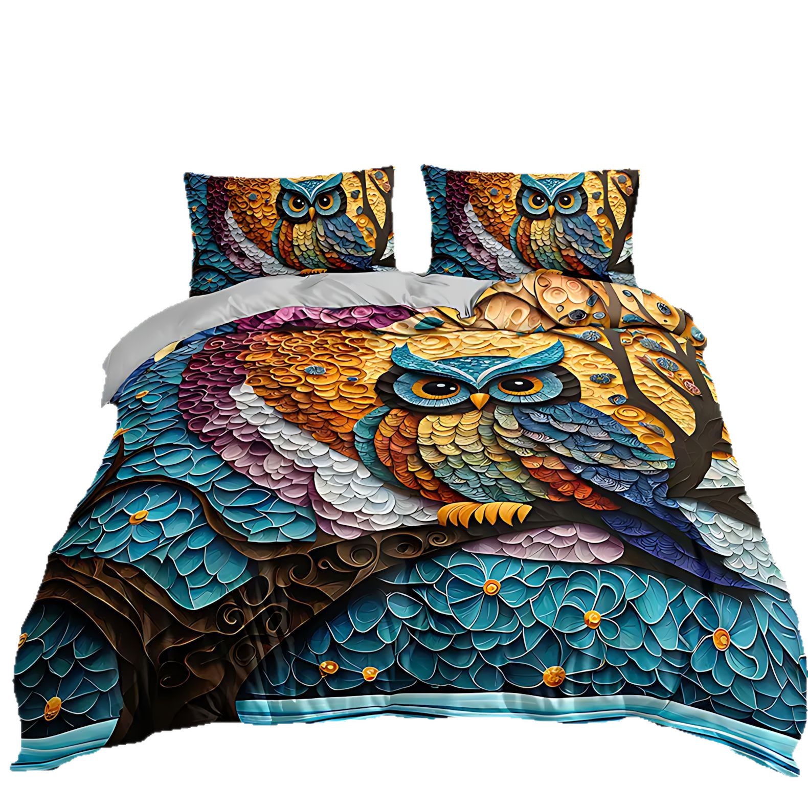 TEMU / JIT abrasión colchón colchón conjunto lindo búho impresión digital 3D ropa de cama exclusiva para el comercio exterior
