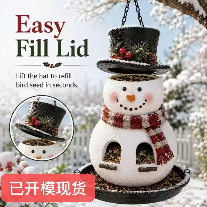 Cross-border new resin crafts: Christmas bird feeder, resin Christmas snowman with hat, Christmas decoration