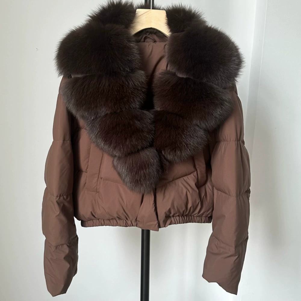 Пуховик Velvet Duck-Down зимний, короткий пуховик с крупным Faux-Fur воротником, размеры S–M