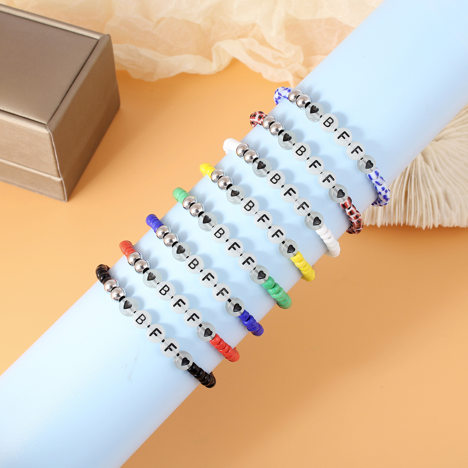 15g Weight Bracelets Classification 1 Pair Quantity Holiday Occasion Stainless Steel, Beaded Material Letter Pattern Unisex Gender Patchwork Design Fashion Style Fashion Letter Stainless Steel Beaded Patchwork Bracelets 1 Pair 无