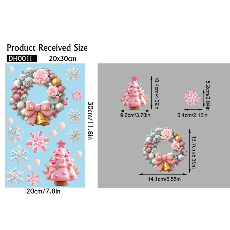 粉色圣诞节静电装饰窗贴圣诞树温馨节日氛围贴纸Merry Christmas|undefined
