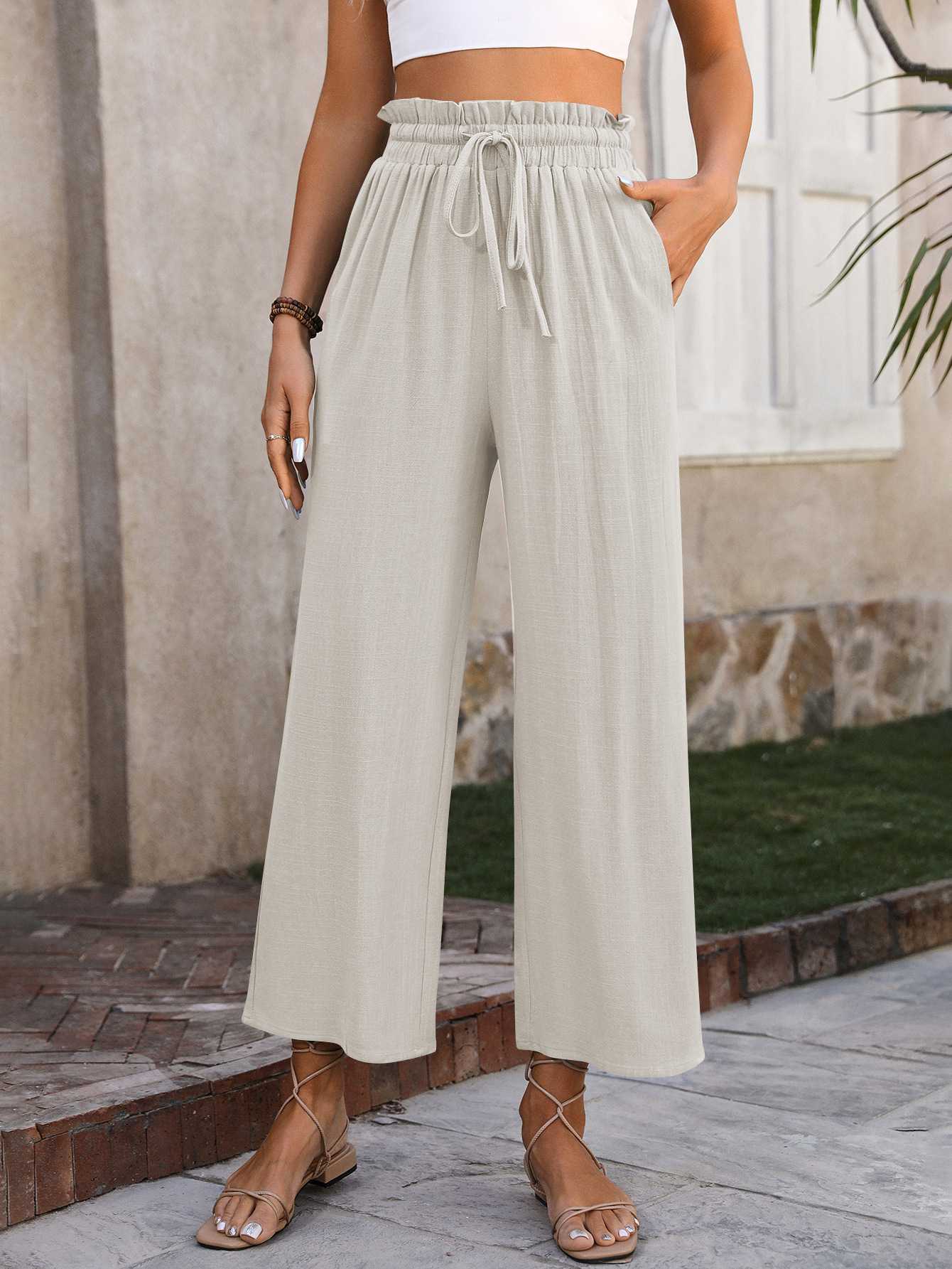 280g Weight Full Length Pants Length Cotton and Linen Fabric Type High Waist Waist Line Casual Pants Pants Type Inelastic Elasticity Holiday, Daily Occasion Regular Fit Fit Type Solid Color Pattern Summer, Spring, Autumn Season Women's Gender Pocket Design Vintage Style Style Women's Holiday Daily Vintage Style Solid Color Full Length Pocket Casual Pants 18