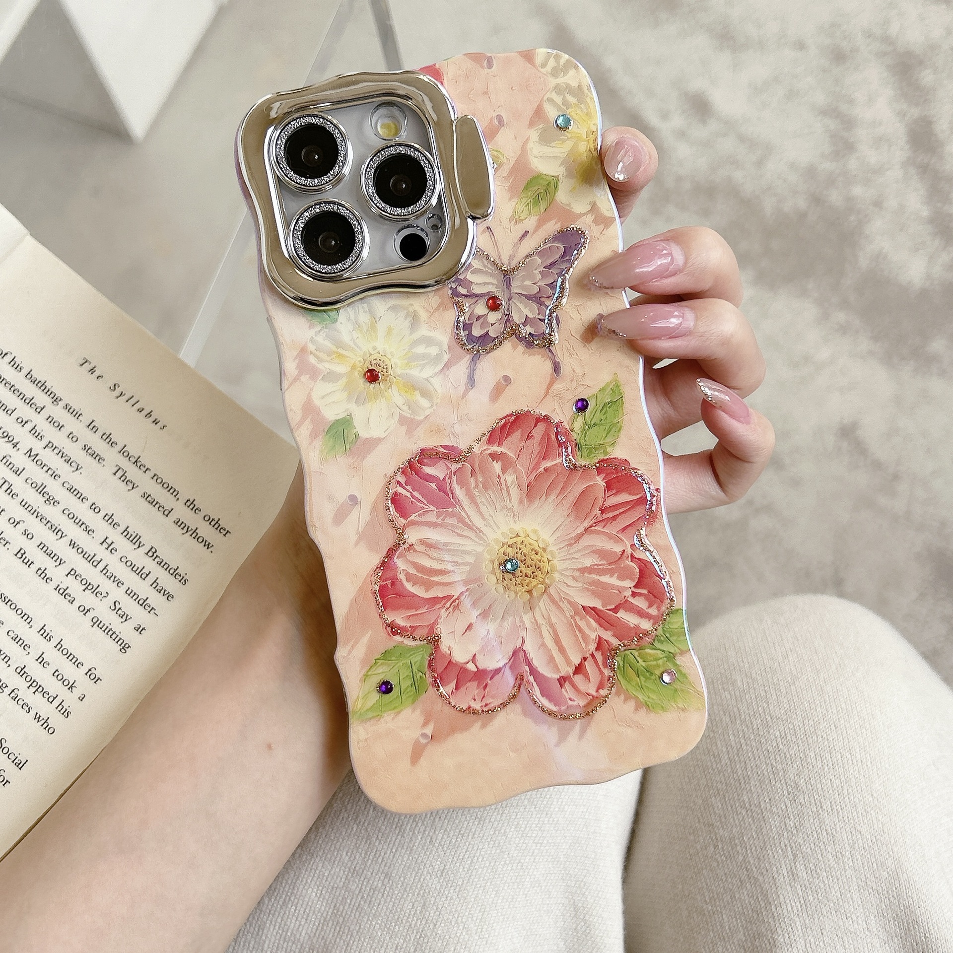 Flor de pintura al óleo de fantasía para Apple 16ProMax funda para teléfono móvil 15Pro Pareja 14/13 Red neta 15ProMax