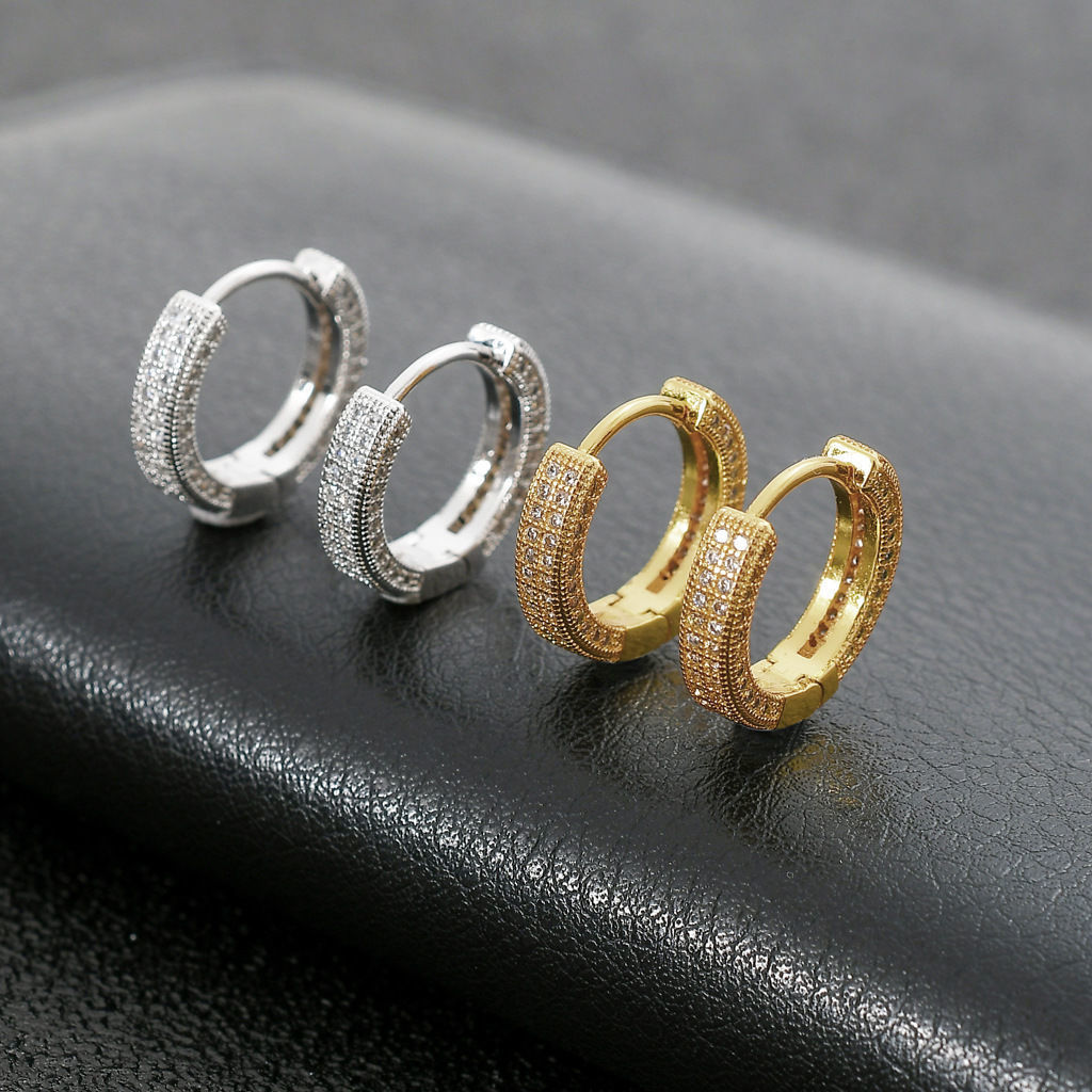 Full diamond men's plain rings, 2022 new minimalist earrings, Korean niche design, circular trendy earrings_voghion.com