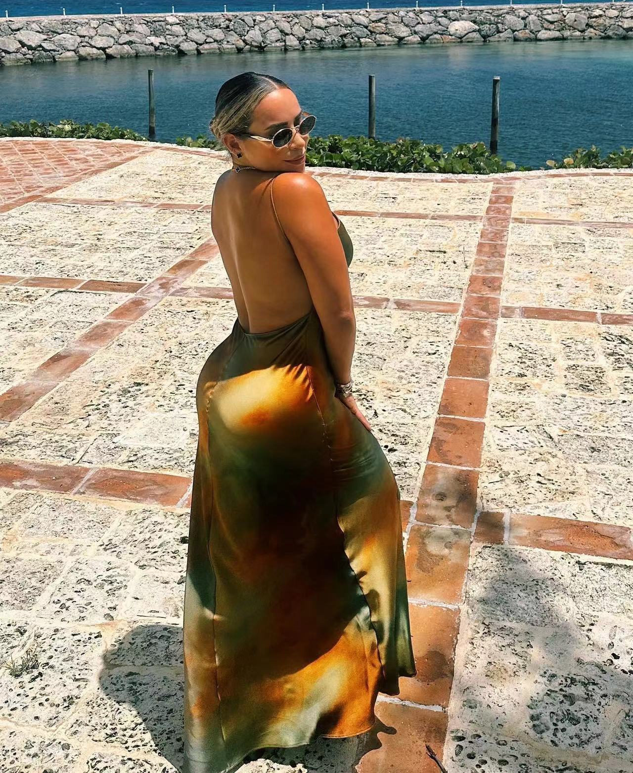 236g Weight Midi Dress Dress Length Type Wholesale Women's Sexy Streetwear Backless Tie Dye Holiday Beach Strap Sleeveless Strap Dress