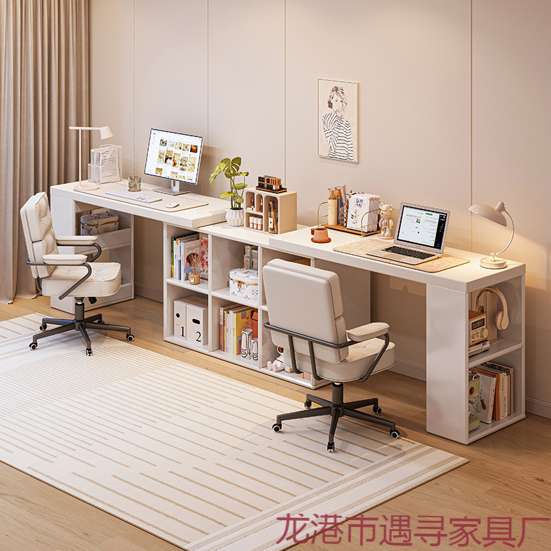 Double Desk Home Student Computer Desk Bedroom Girls Dressing Table Corner Desk Bookshelf Integrated Table
