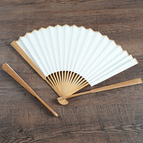 Blank rice paper folding fan Chinese style retro fan calligraphy advertising fan wholesale Chinese style bamboo laser engraving