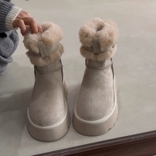 牛皮版~休闲舒适厚底增高短筒雪地靴女加绒保暖时尚短靴毛毛棉鞋