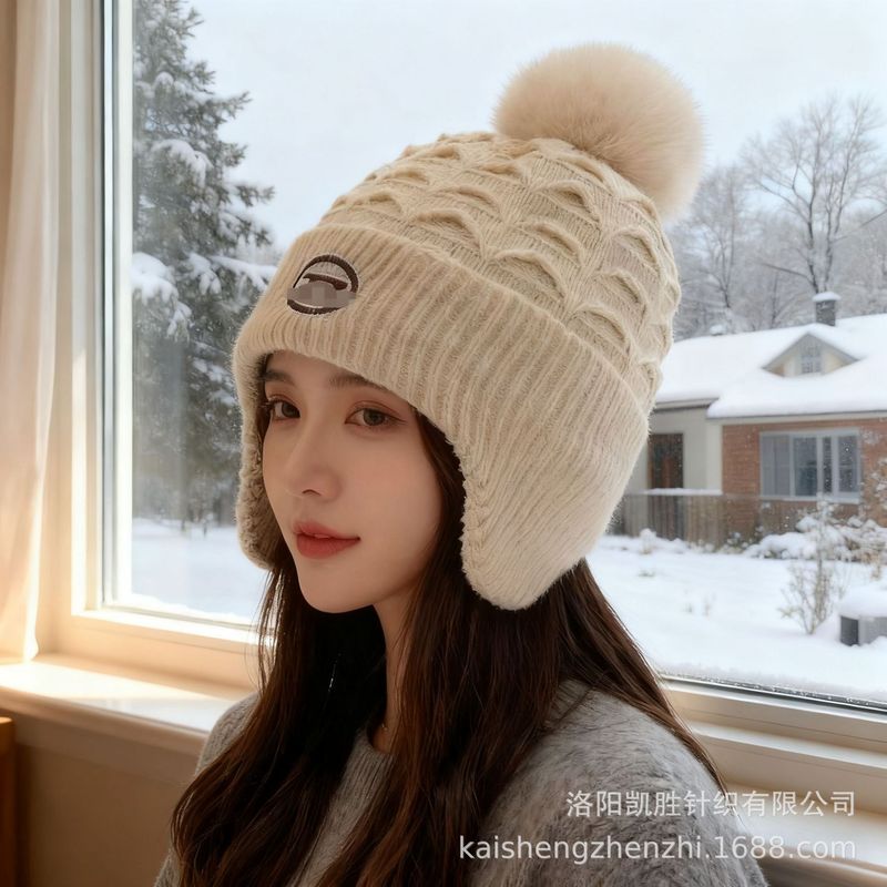跨境秋冬毛绒棒球帽女休闲百搭骑车保暖护耳帽韩版户外套头针织帽|undefined