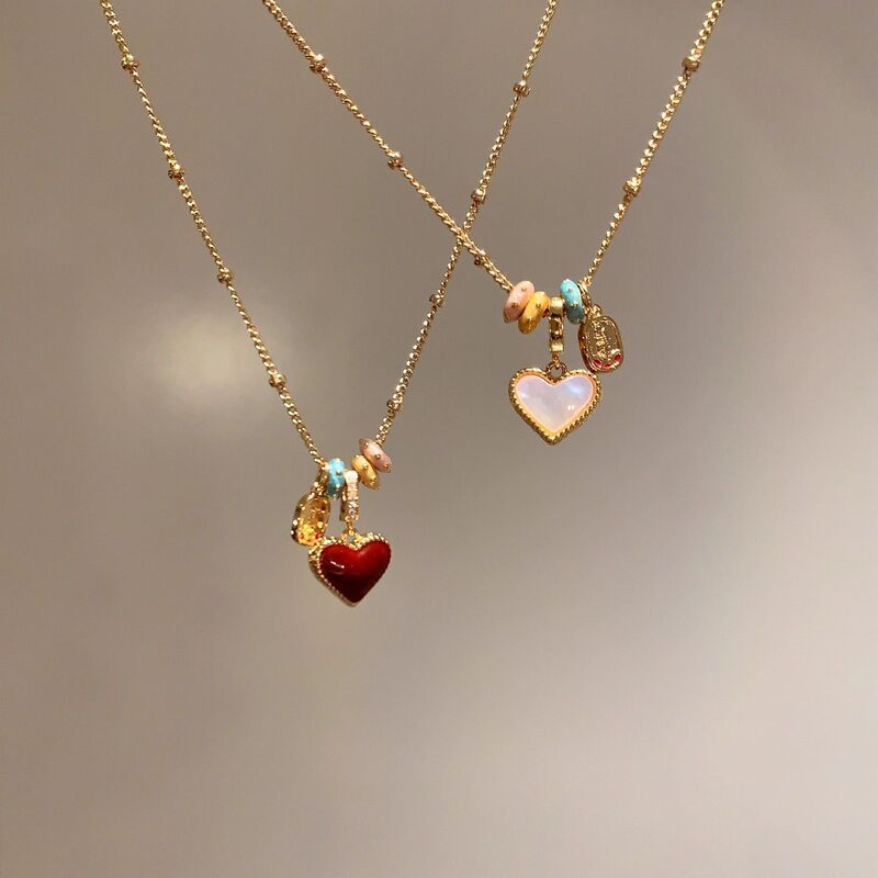 Versatile Red Heart Double-Sided Beaded Pendant Necklace for Women 2026 New Model High-End Light Luxury Niche Clavicle Chain