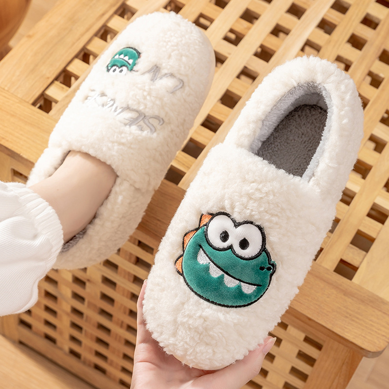 Cute Cotton Slippers Women's Winter Indoor Home Warm Outer Wear Plus Velvet Bag Heel Household Moon Shoes Postpartum Autumn and Winter