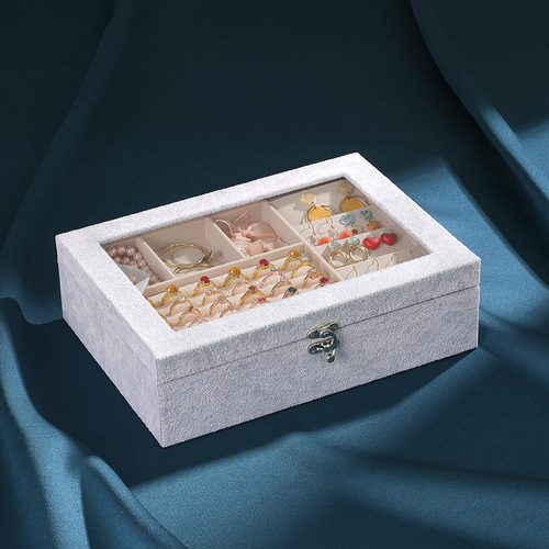 Double-layer transparent jewelry box, ring box, necklace, earrings, earring box, bracelet, watch box, velvet jewelry storage box
