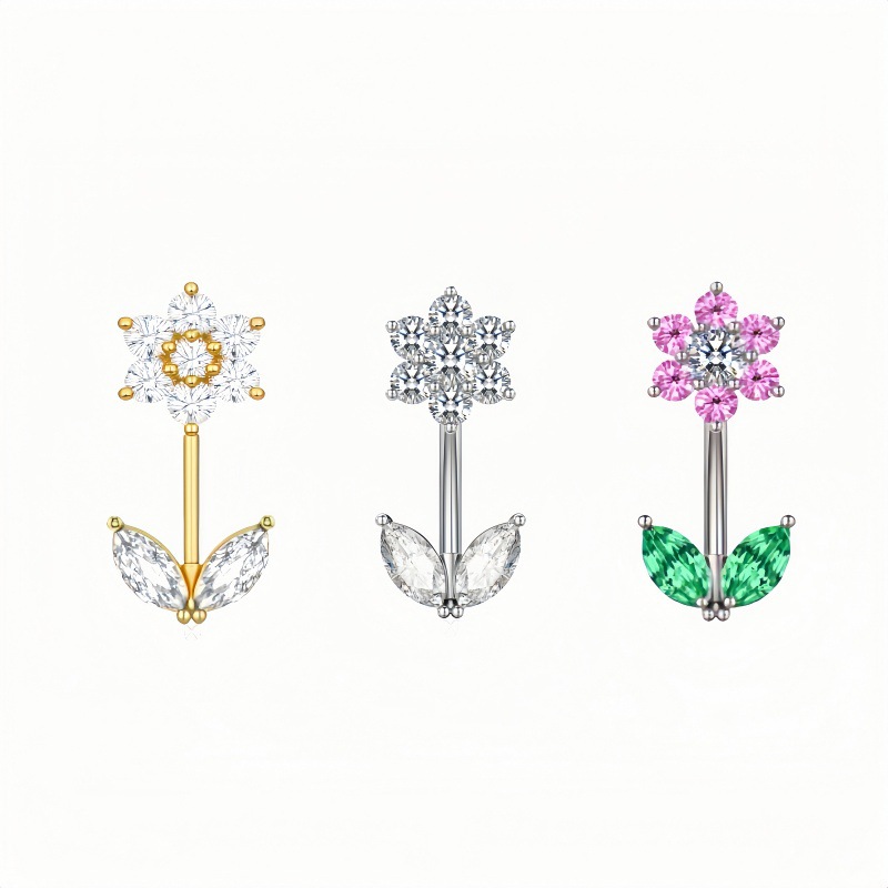 Manufacturer Wholesale Copper Zirconia Flower Rings, Scratch-resistant Studs, Navel Jewelry, Piercing Accessories_voghion.com