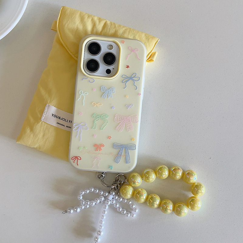Yellow Two-In-One Colorful Bow Suitable for iPhone 17 Pro Max Phone Case 16 Apple 15 Pro Lanyard Yellow Two-In-One Colorful Bow Suitable for iPhone 17 Pro Max Phone Case 16 Apple 15 Pro Lanyard