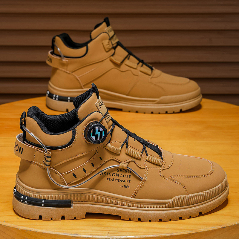 Botas Martin para hombres de invierno estilo británico retro zapatos de cuero casuales para hombres a prueba de agua anti-deslizante aumento de la altura de las botas de herramientas