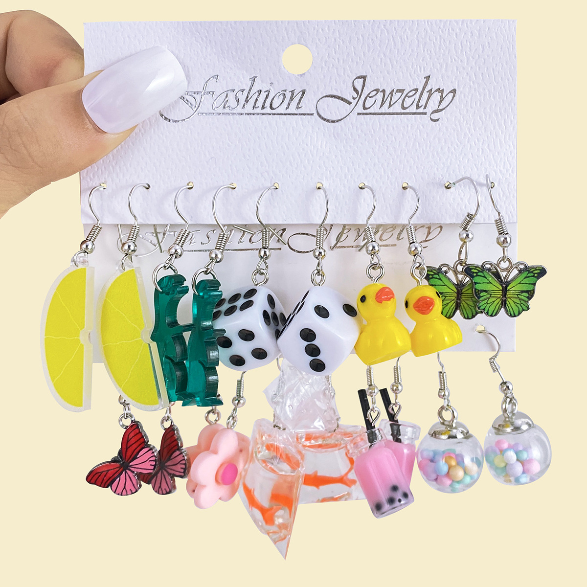 Fruit, Flower, Duck Pattern 1 Set Cute Fruit Flower Duck Plating Arylic Drop Earrings