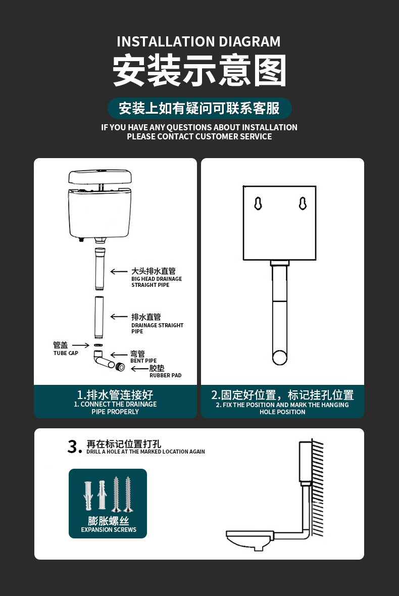 Wall-mounted toilet, flushing tank, squat toilet, thickened water tank, silent double-button water pump for household bathroom undefined