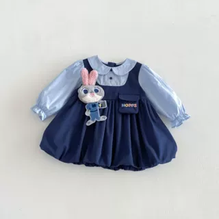 女童卡通连衣裙2026新款秋季宝宝假两件超萌动物城公主裙zqq6125
