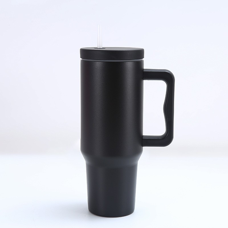 Taza térmica para coche de 40 oz, acero inoxidable 304, gran capacidad con asa y tapa con pajilla