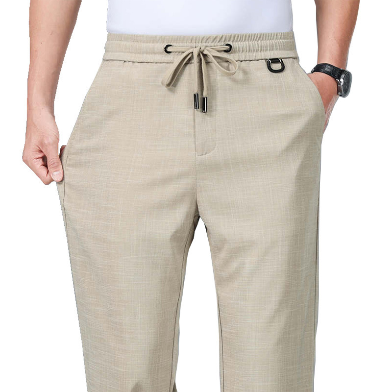 Linen Casual Pants Men's Straight Summer Thin Elastic Waist Sports Pants Sunscreen Breathable Ice Cool Men's Pants Men's Trousers