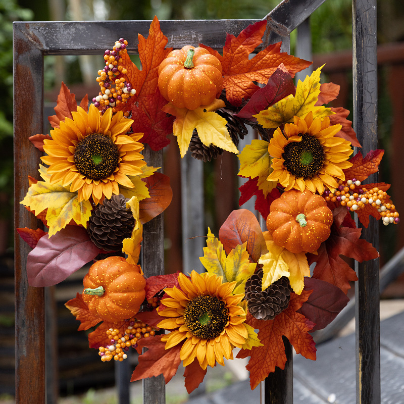 Cross-Border New Sunflower Garland Artificial Pumpkin Decoration Pendant Home Door Autumn Ready Pine Cone Photography