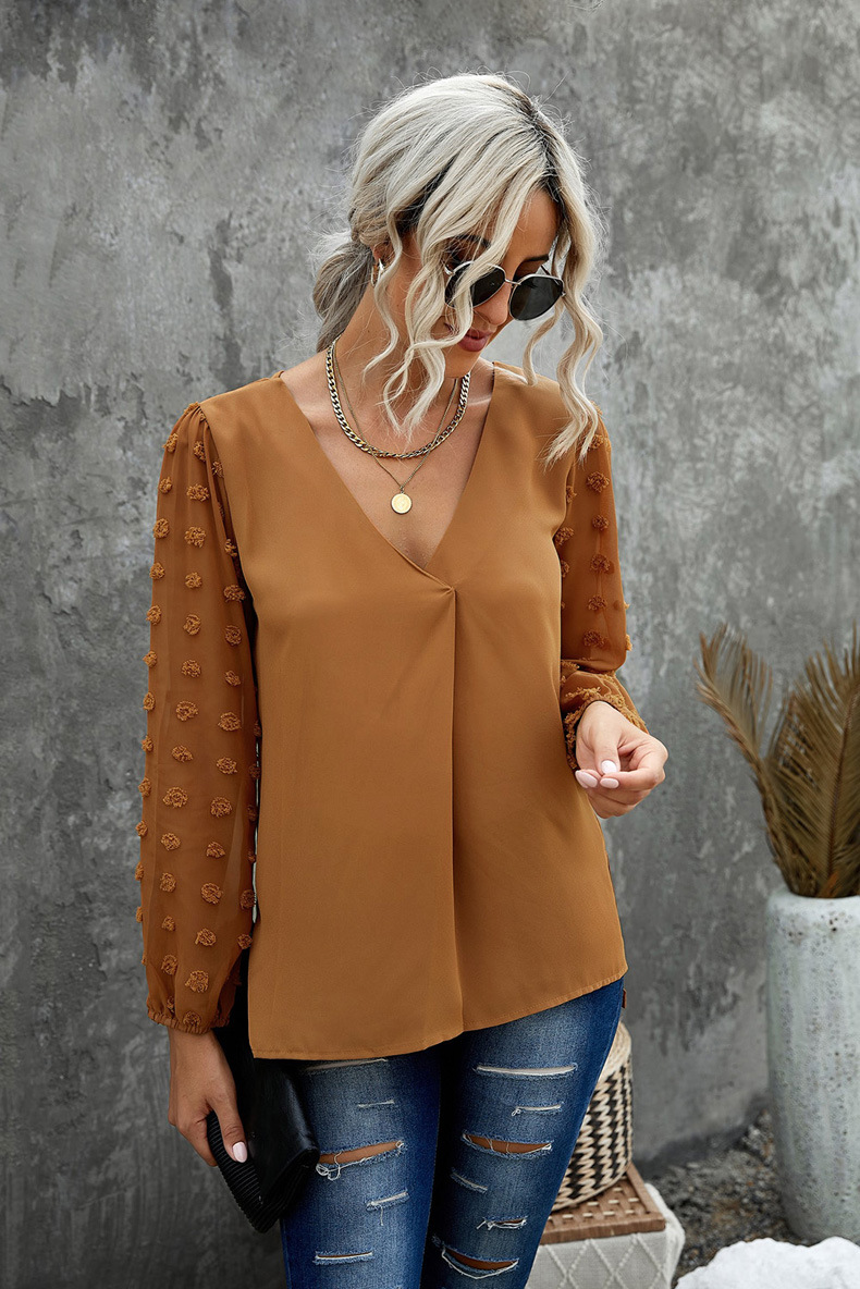 women s chiffon V-neck shirt nihaostyles wholesale clothing NSQSY78574