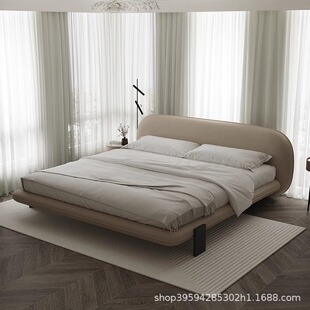 Wabi-Sabi Minimalist Teddy Velvet Fabric Bed/Steel+Wood Bed Board/Solid Wood Bed Double Modern Simple High-End Customization